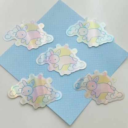 Holographic Lunar Bunny Sticker. Cute Rabbit Decal