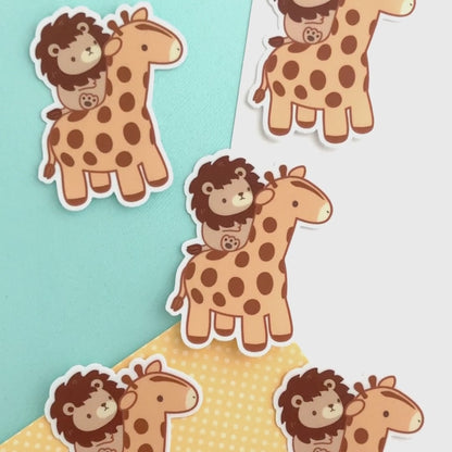 Lion riding a Giraffe Vinyl Sticker