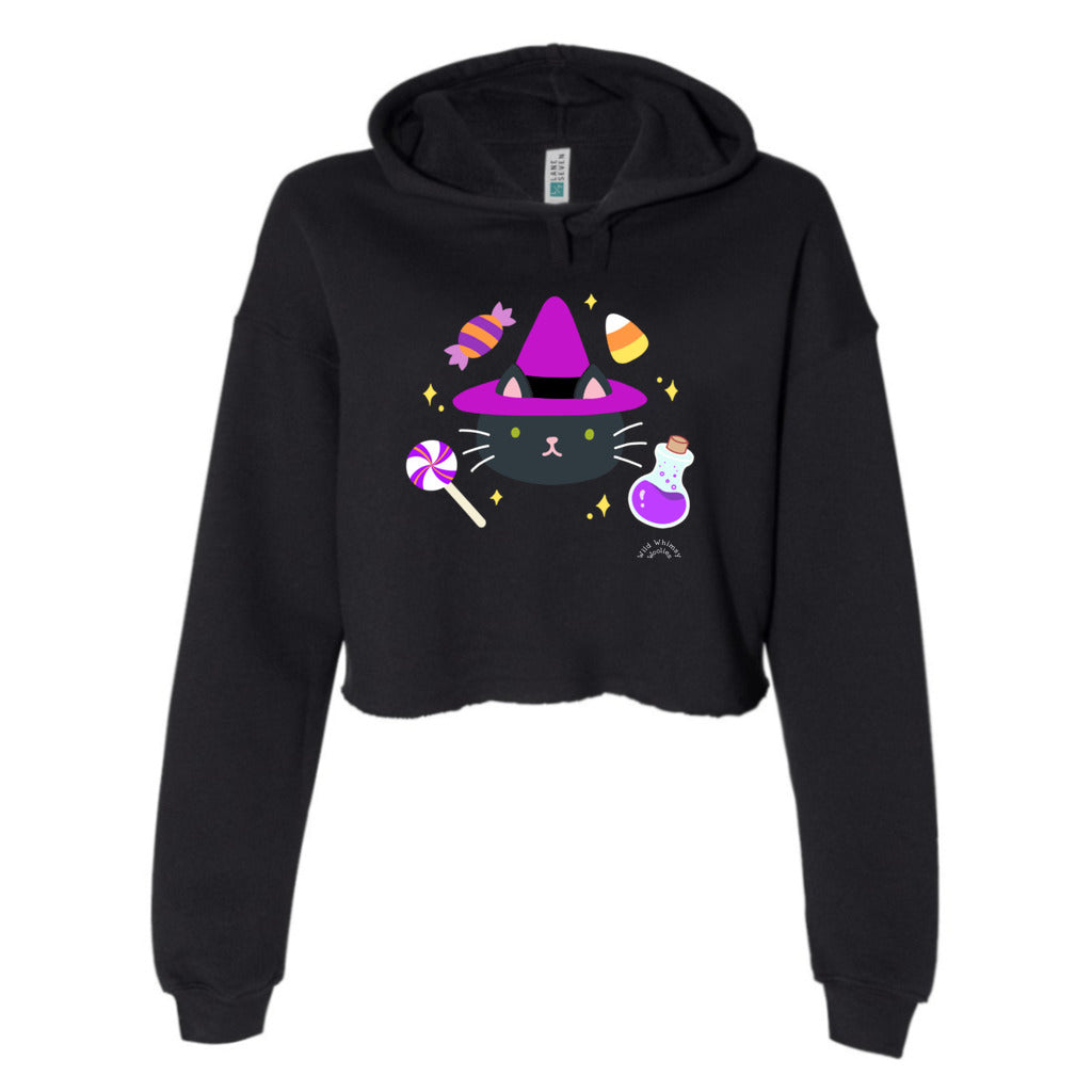 Witchy Cat Halloween Women's Crop Hoodie - FREE SHIPPING by Wild Whimsy Woolies