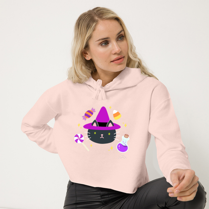 Witchy Cat Halloween Women's Crop Hoodie - FREE SHIPPING by Wild Whimsy Woolies