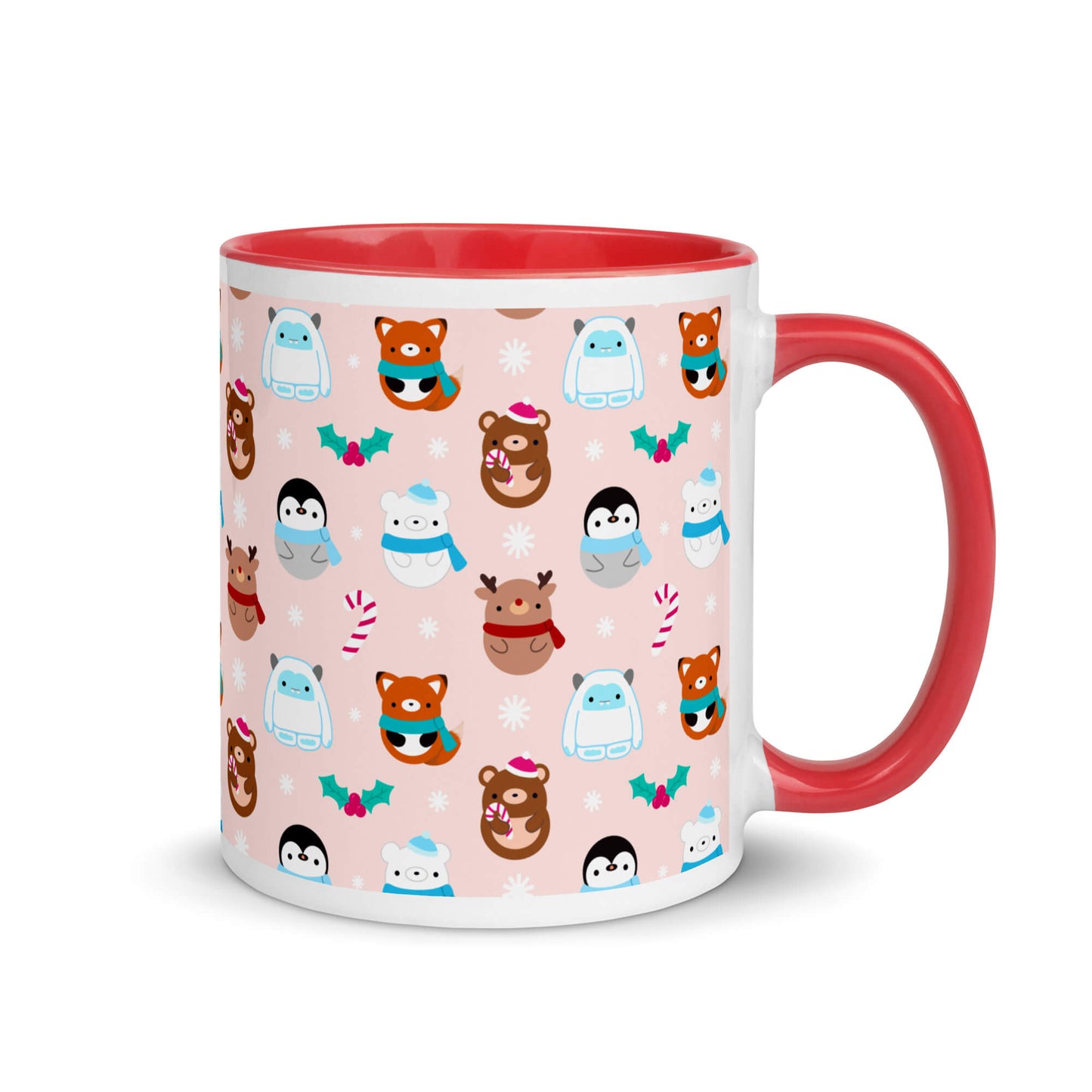Red Christmas Coffee Mug - Yetis, Reindeer, Penguins, Bears and Foxes