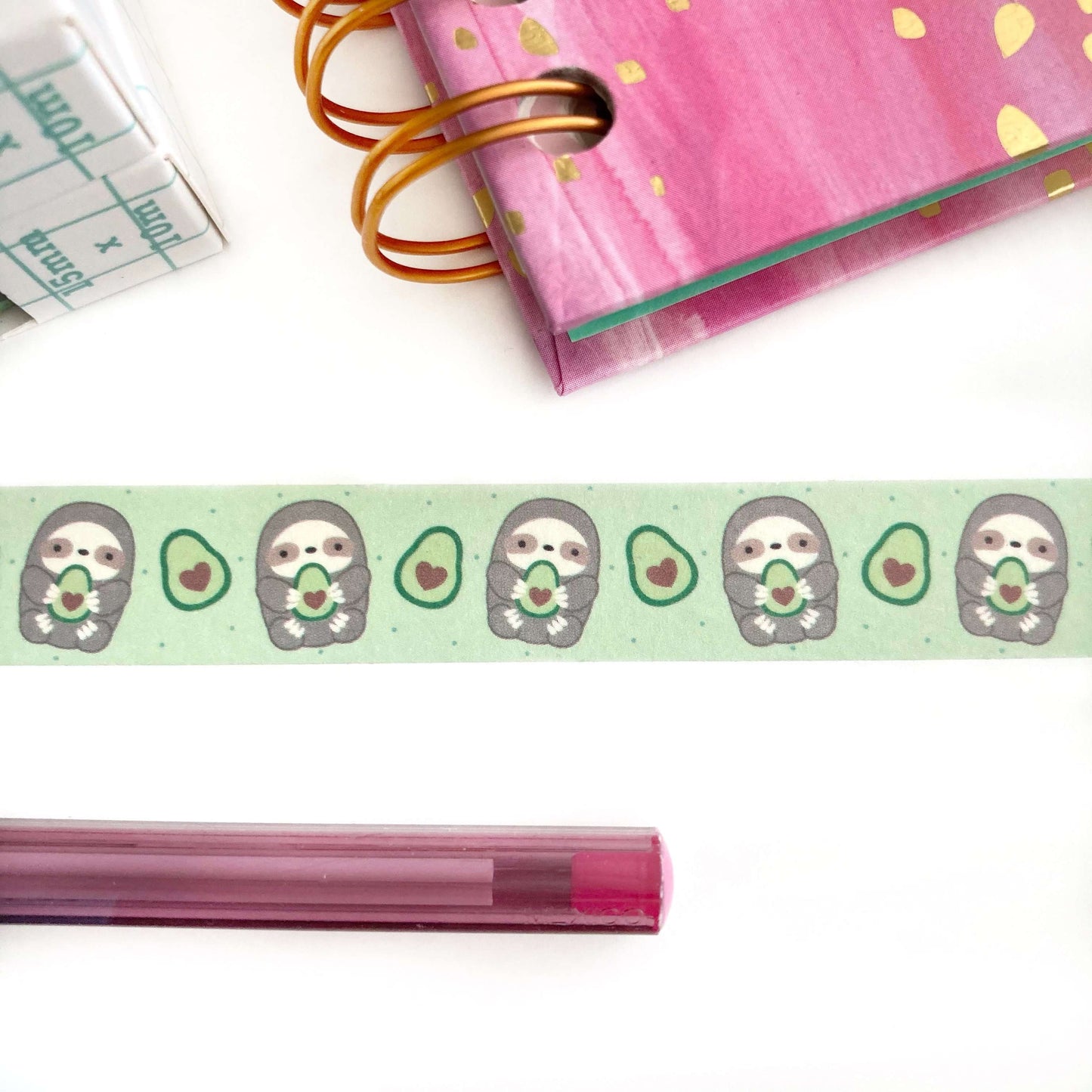 Avocado Sloth Washi Tape - Cute Sloth Stationery - Sloth Planner Tape