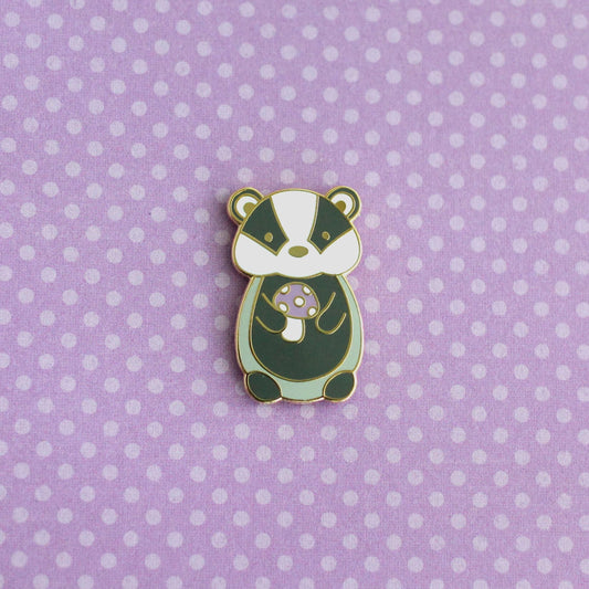 Badger holding Purple Mushroom Enamel Pin - Cute Animal Pin