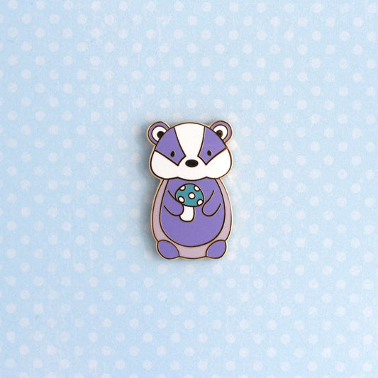 Purple Badger and Mushroom Enamel Pin - Woodland Pin - Cottagecore Gift