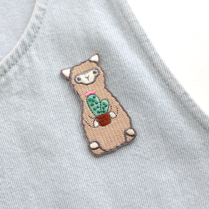Cactus Alpaca Embroidered Iron-On Patch