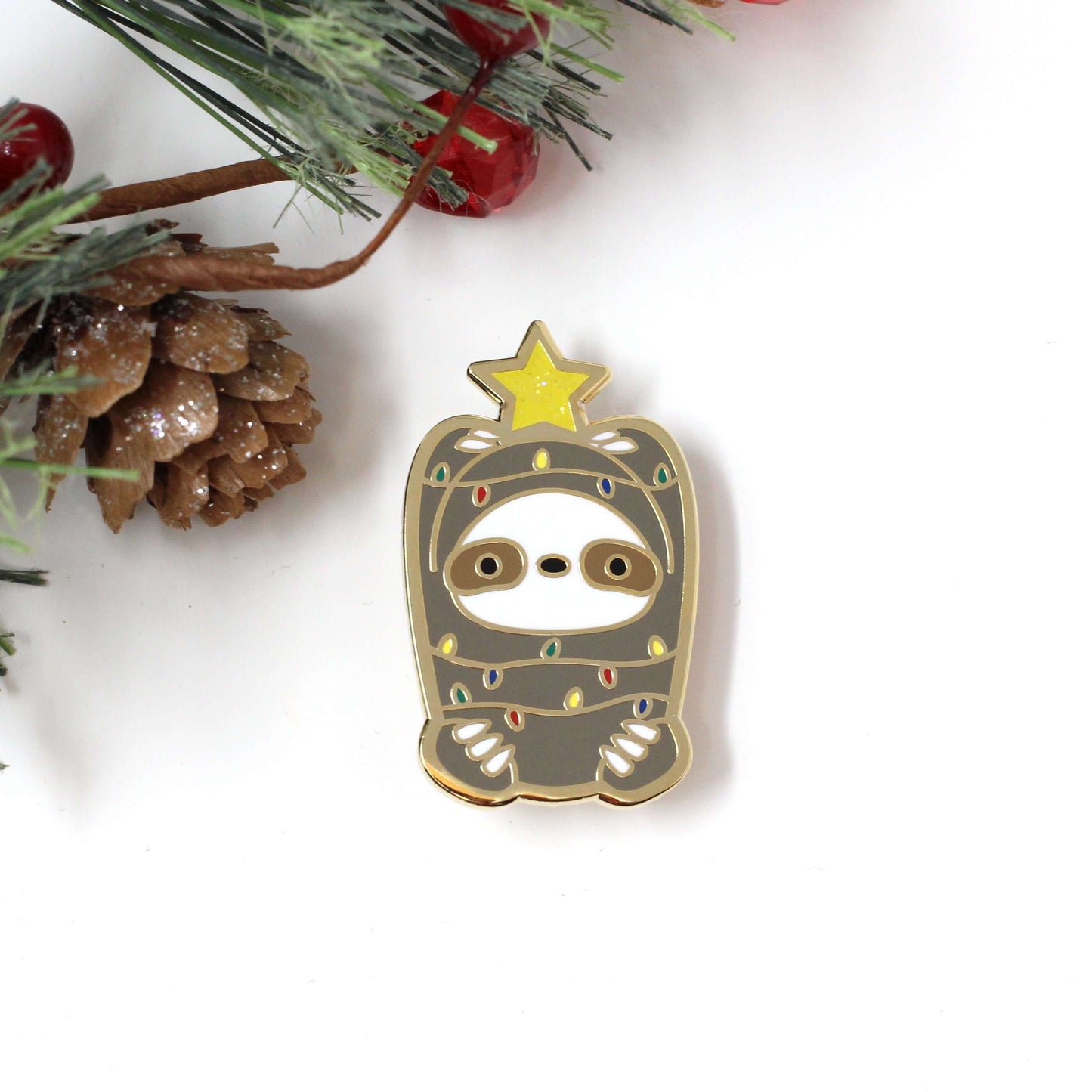 Christmas Lights Sloth Enamel Pin - Christmas Gift - Sloth Pin - Xmas Pin