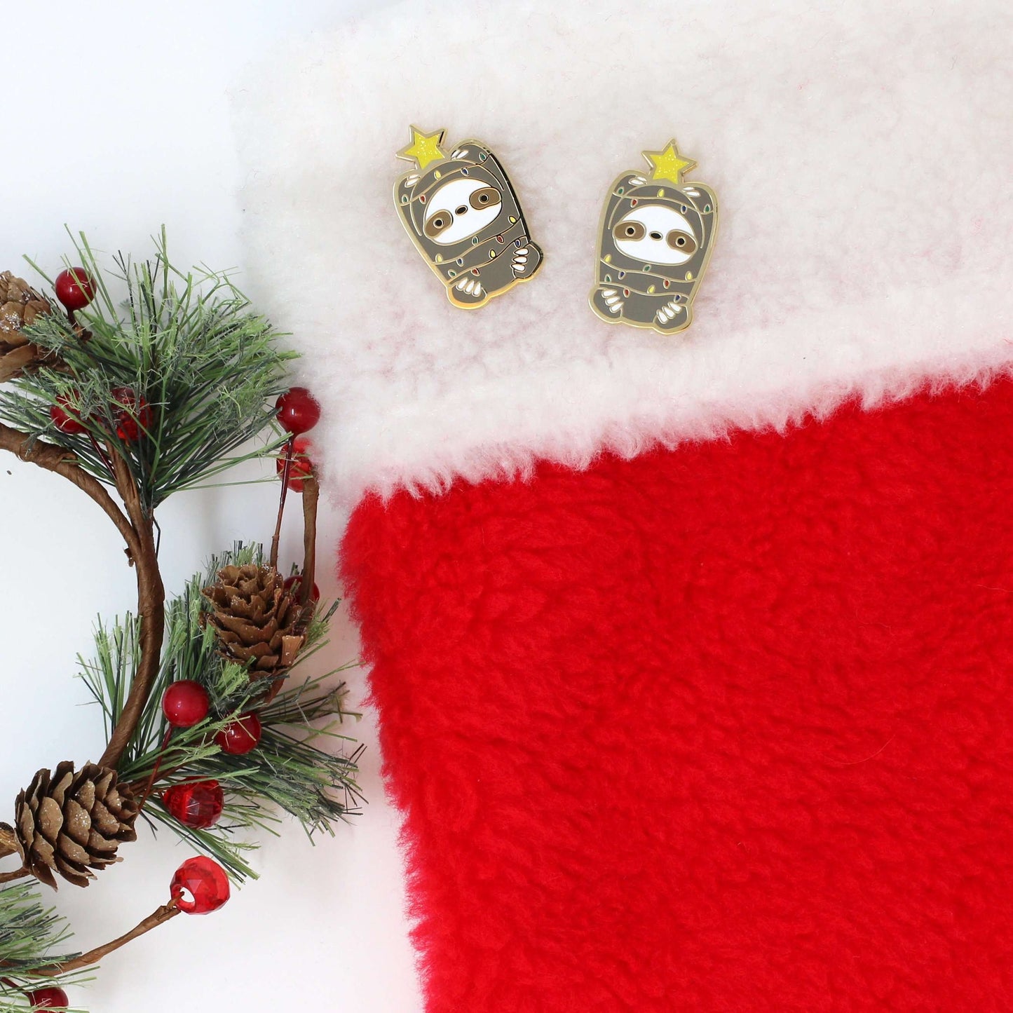 Christmas Lights Sloth Enamel Pin - Christmas Gift - Sloth Pin - Xmas Pin