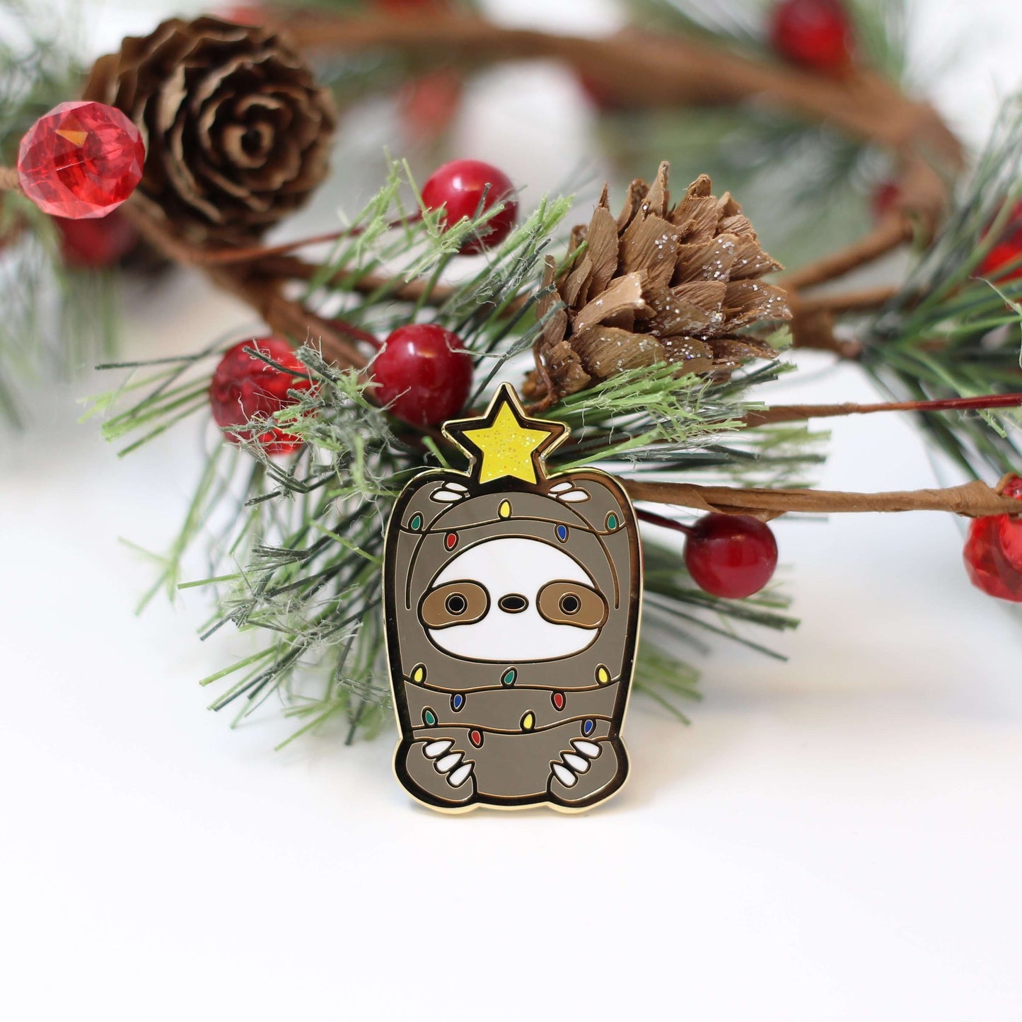 Christmas Lights Sloth Enamel Pin - Christmas Gift - Sloth Pin - Xmas Pin