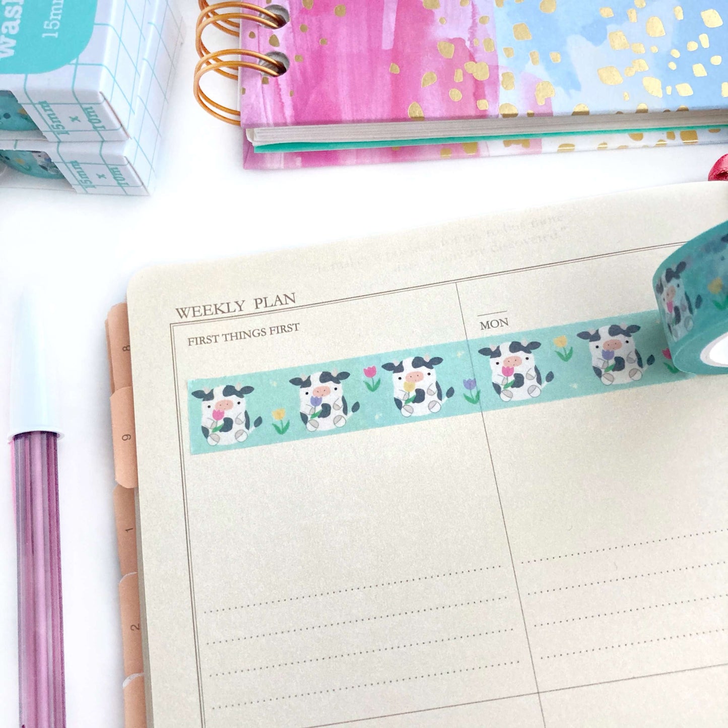 Cow Washi Tape - Animal Washi Tape - Floral Washi Paper