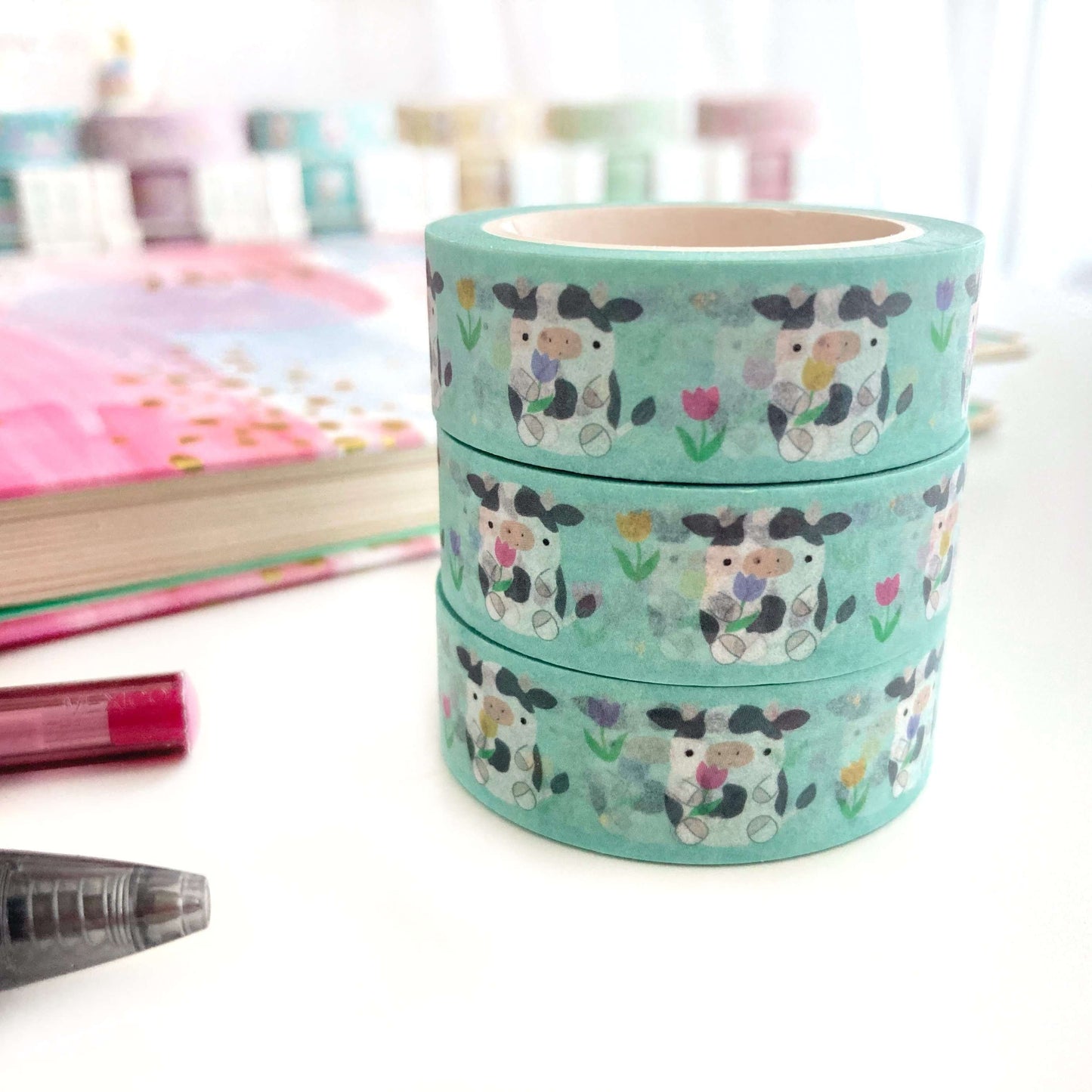 Cow Washi Tape - Animal Washi Tape - Floral Washi Paper