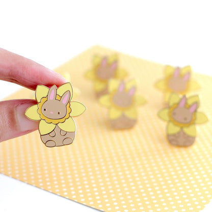 Daffodil Bunny Rabbit Enamel Pin - Bunny Lover Gift - Flower Jacket Pin