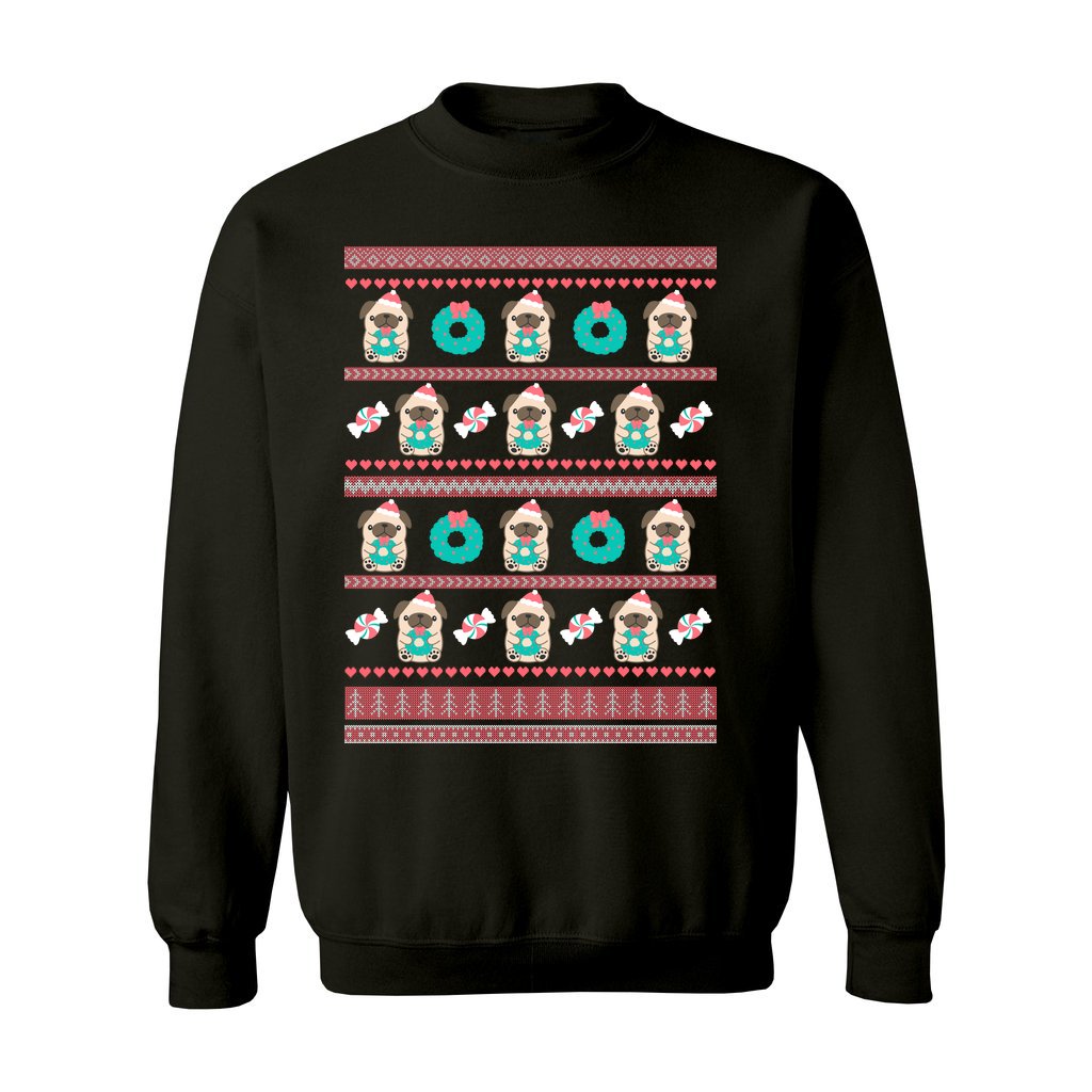 Holiday Pug Christmas Sweatshirt: S / Black