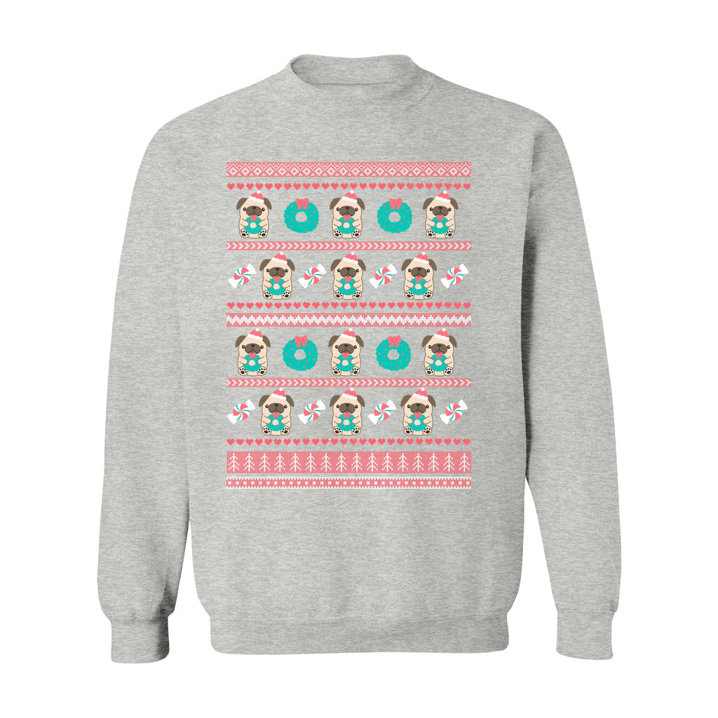 Holiday Pug Christmas Sweatshirt: S / Ash