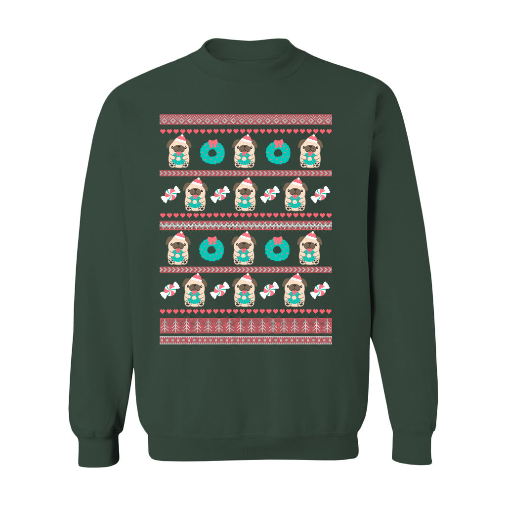 Holiday Pug Christmas Sweatshirt: S / Forest Green