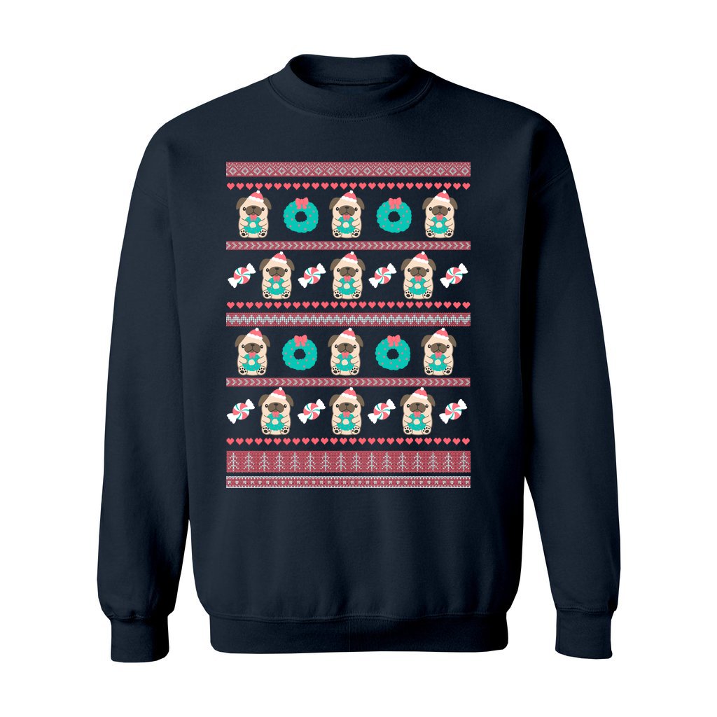 Holiday Pug Christmas Sweatshirt: S / Navy