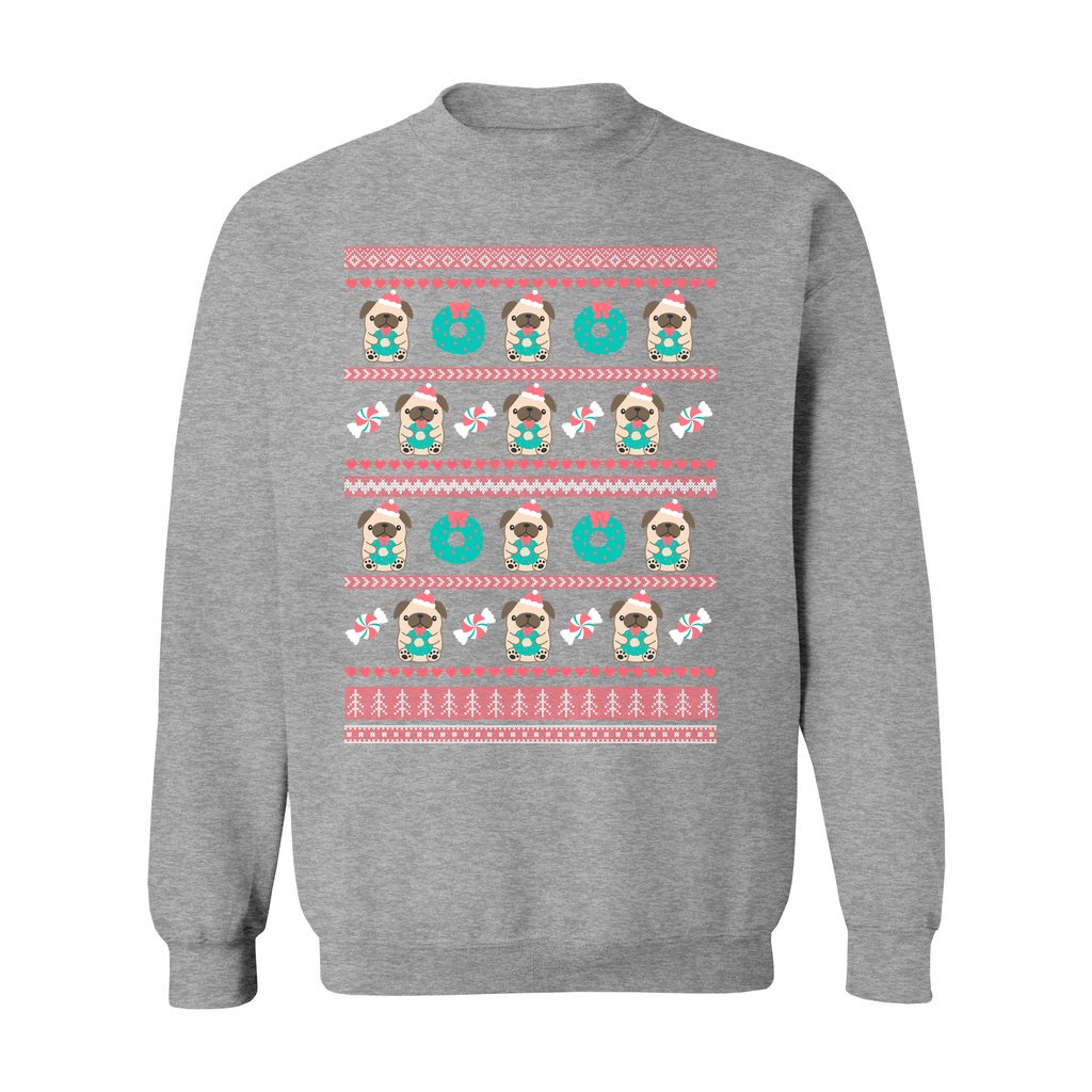 Holiday Pug Christmas Sweatshirt: S / Sports Grey