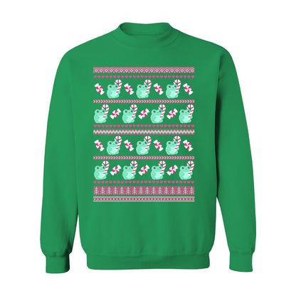 Candy Cane Frog Christmas Sweatshirt: S / Irish Green
