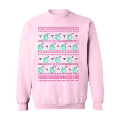 Candy Cane Frog Christmas Sweatshirt: S / Light Pink