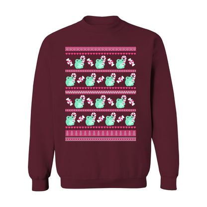 Candy Cane Frog Christmas Sweatshirt: S / Maroon
