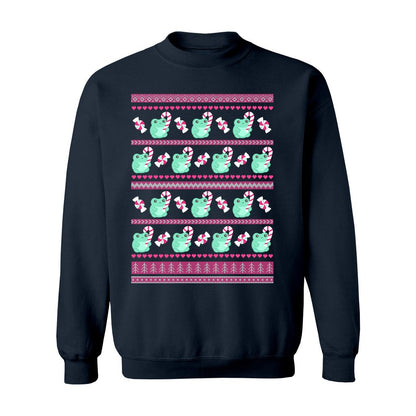 Candy Cane Frog Christmas Sweatshirt: S / Navy