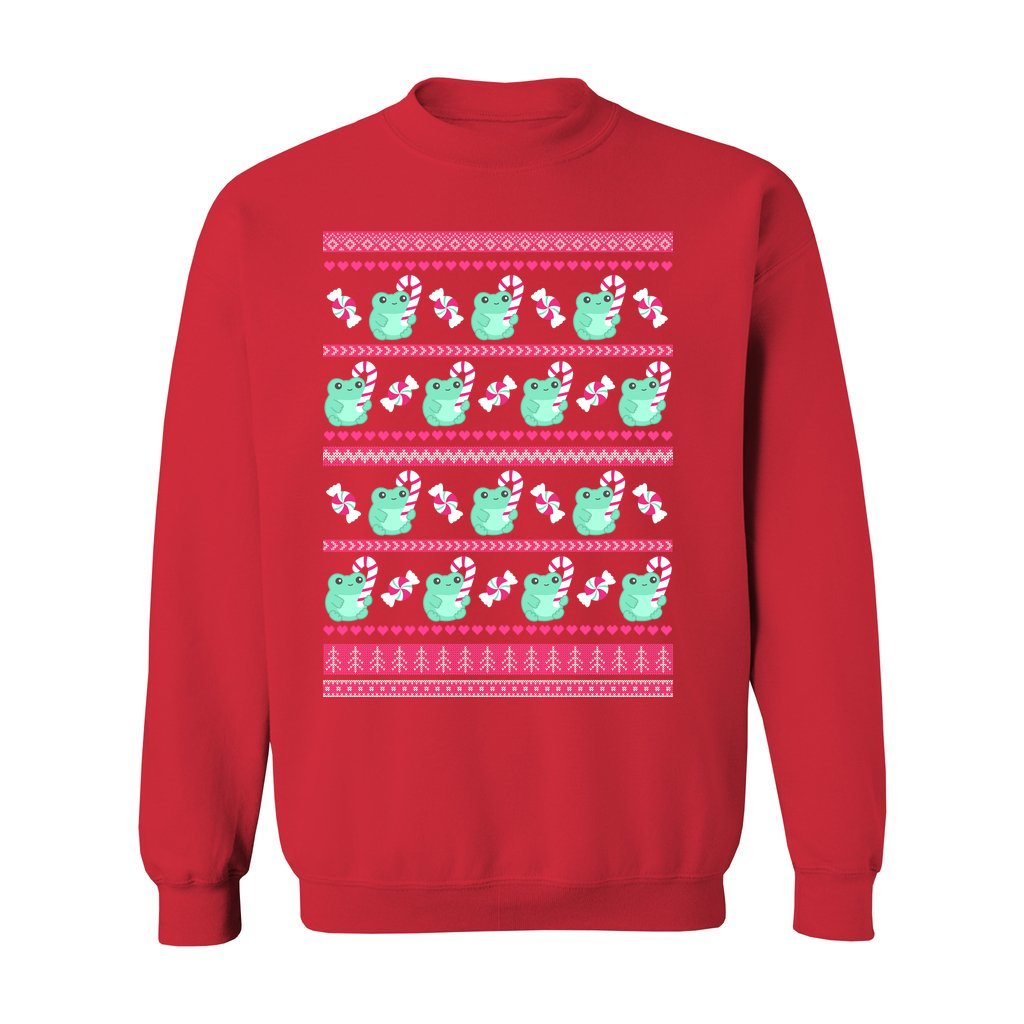Candy Cane Frog Christmas Sweatshirt: S / Red