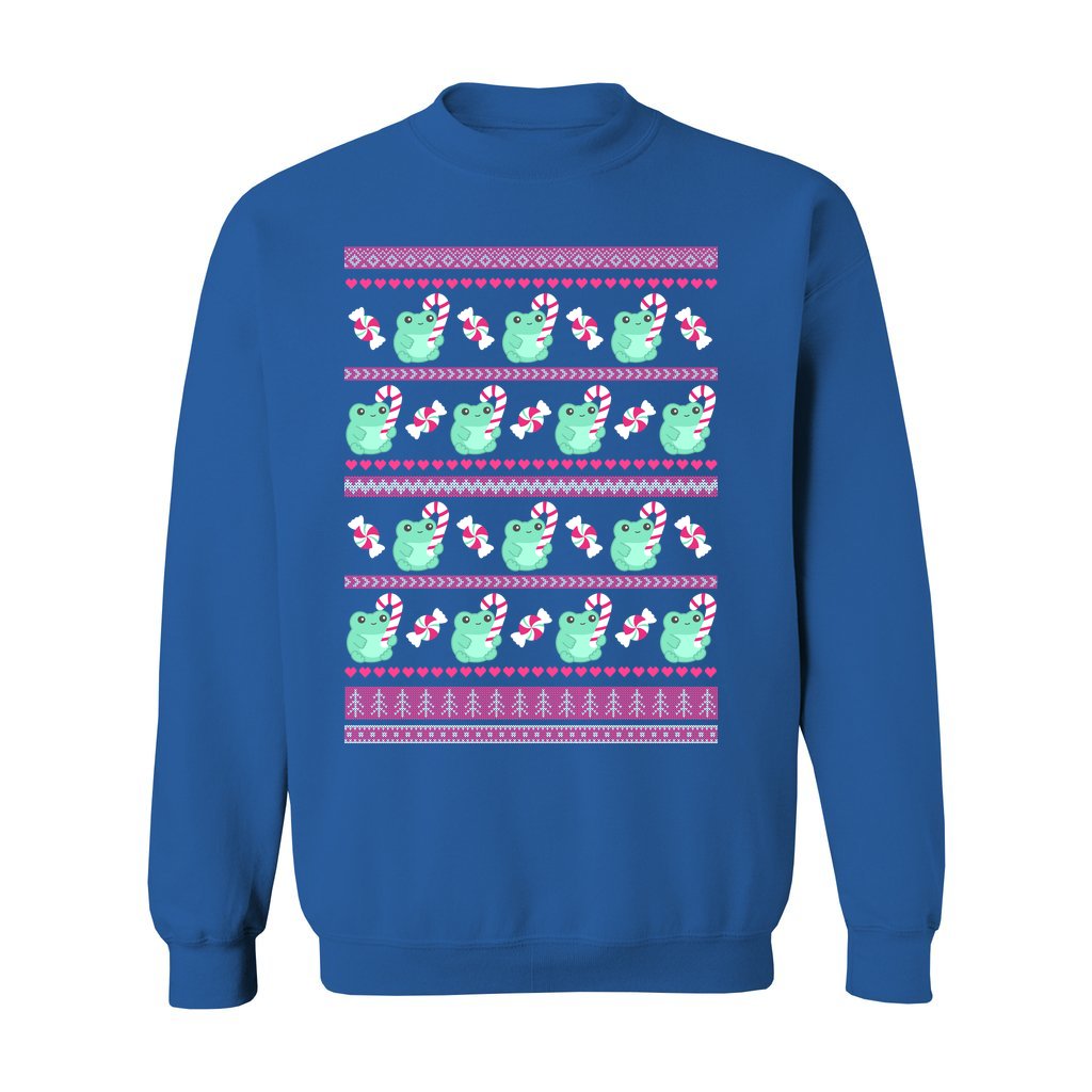 Candy Cane Frog Christmas Sweatshirt: S / Royal