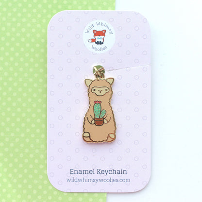 Cactus Alpaca Enamel Keychain - Llama Keychain by Wild Whimsy Woolies