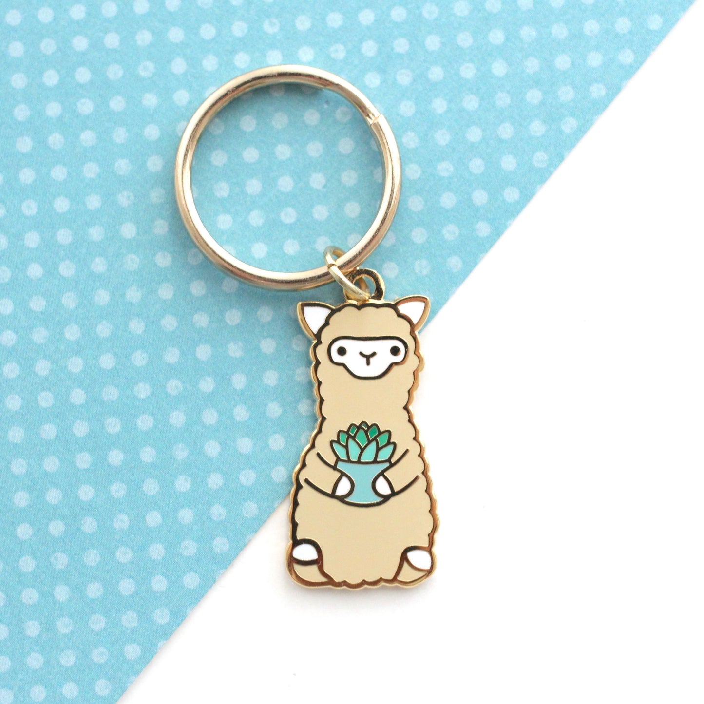 2 Alpaca keychains for 18 USD: Cactus + Succulent. Cute Llama Keyring Charms by Wild Whimsy Woolies
