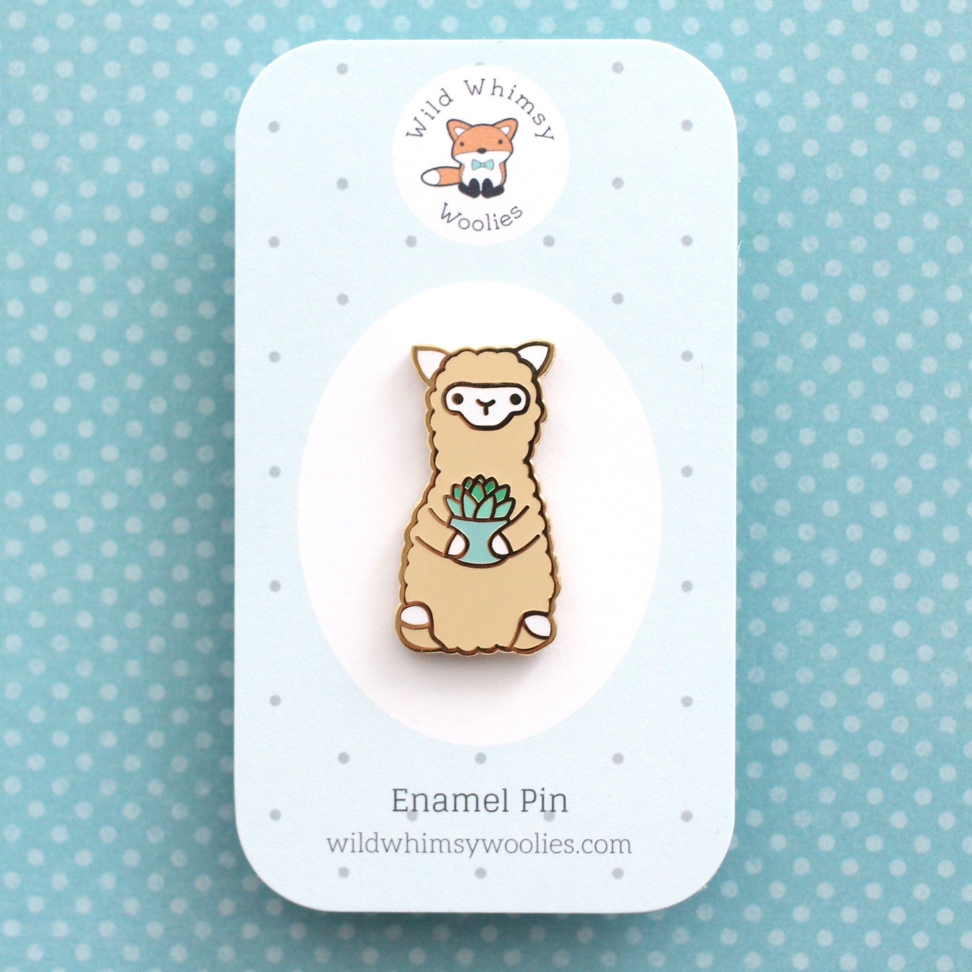 Succulent Alpaca Enamel Pin. Llama Gift. Pin for Backpacks by Wild Whimsy Woolies