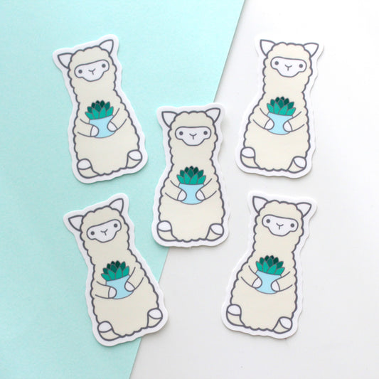 Succulent Alpaca Sticker. Cute Llama Vinyl Decal. Plant Alpaca Gift
