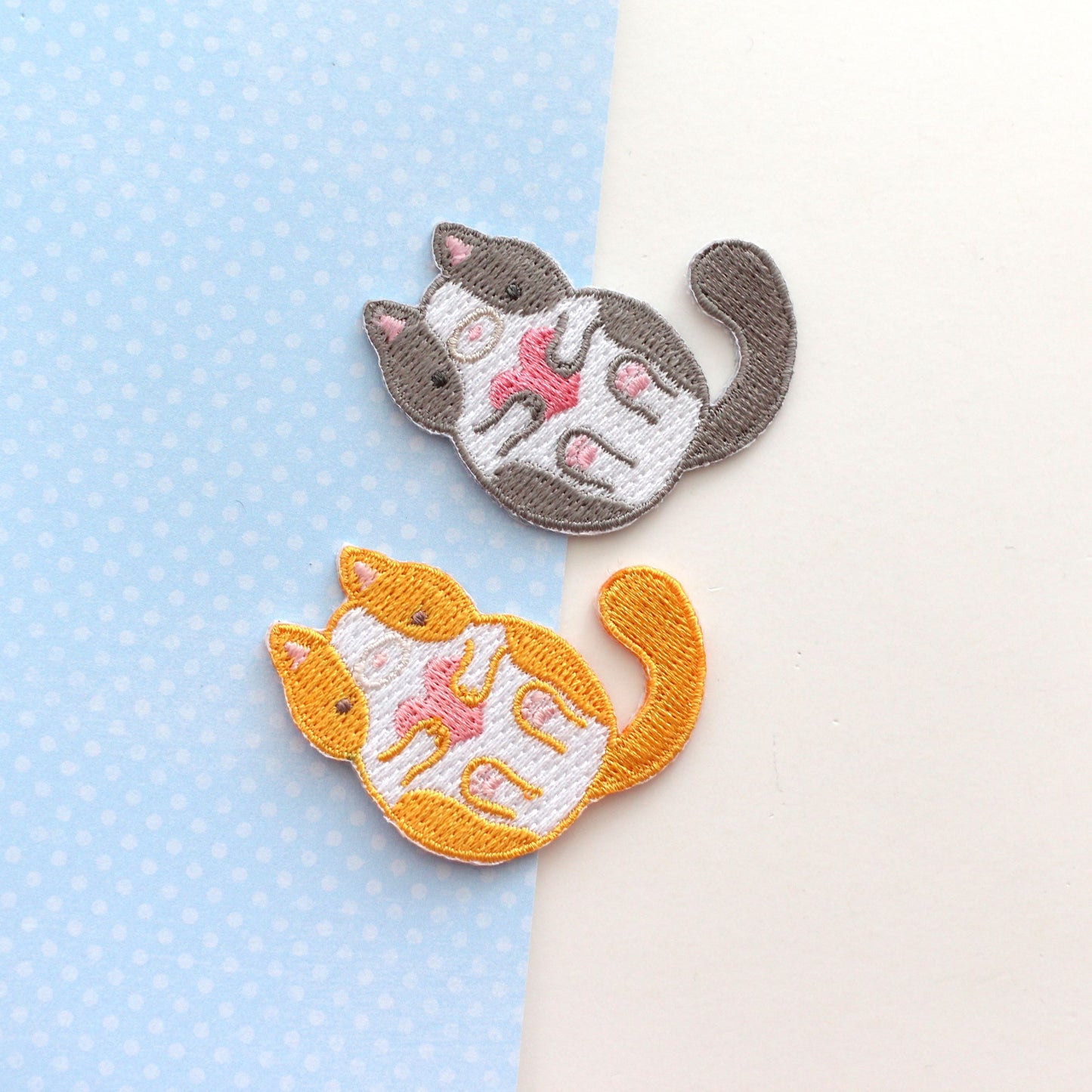 2 Cat embroidered iron on Patches. Cute Kitten Appliques by Wild Whimsy Woolies