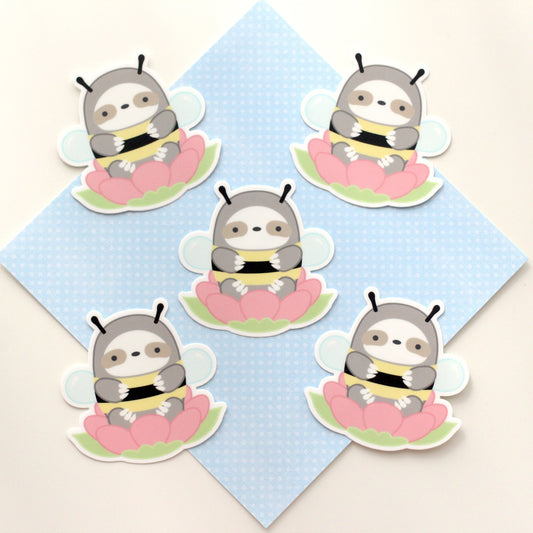 Bumblebee Sloth Vinyl Sticker. Cute Sloth in Bee Costume Decal