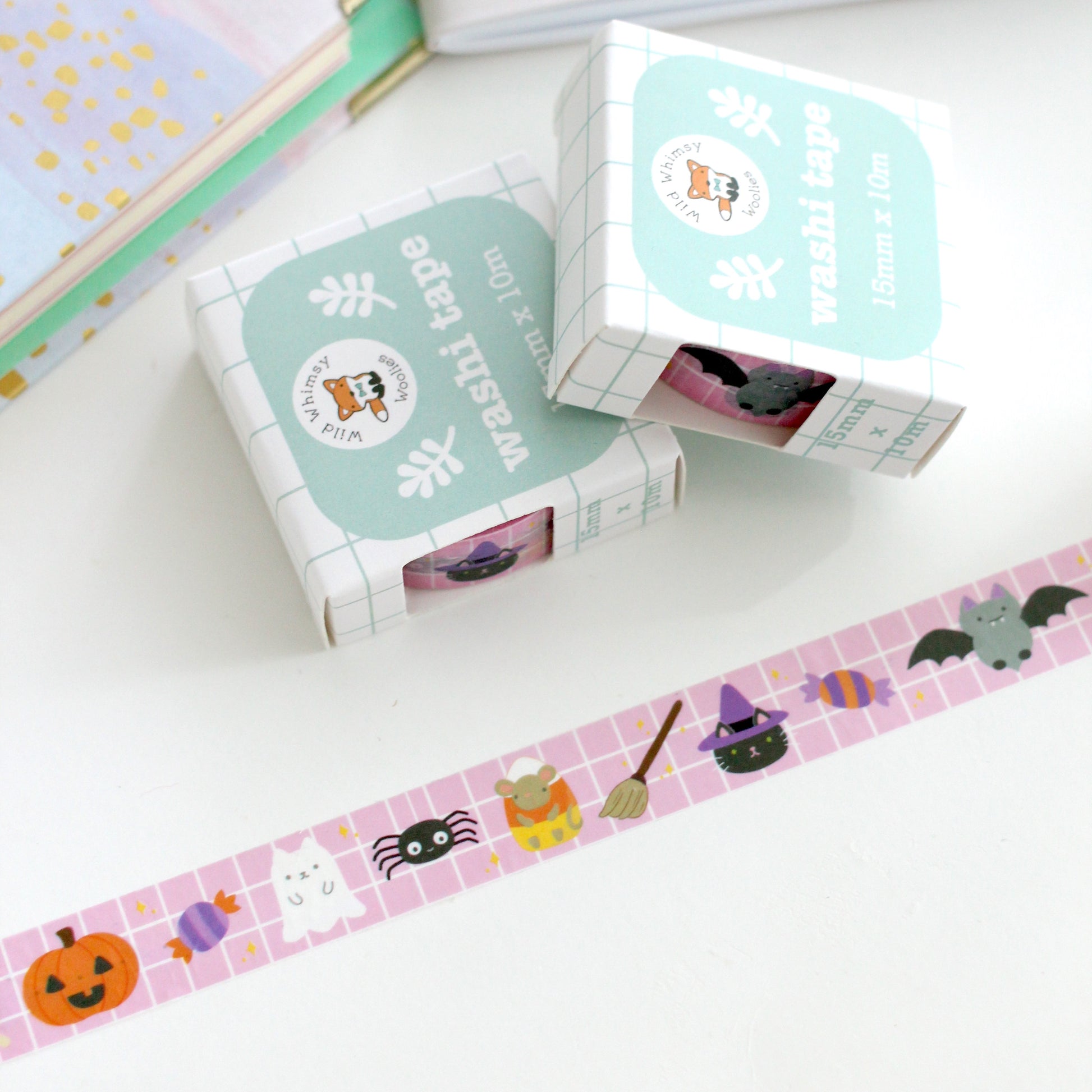 Halloween Washi Tape - Jack-o'-lantern Washi Tape - Ghost Cat, Bat, Spider, Witch Cat, Candy Corn