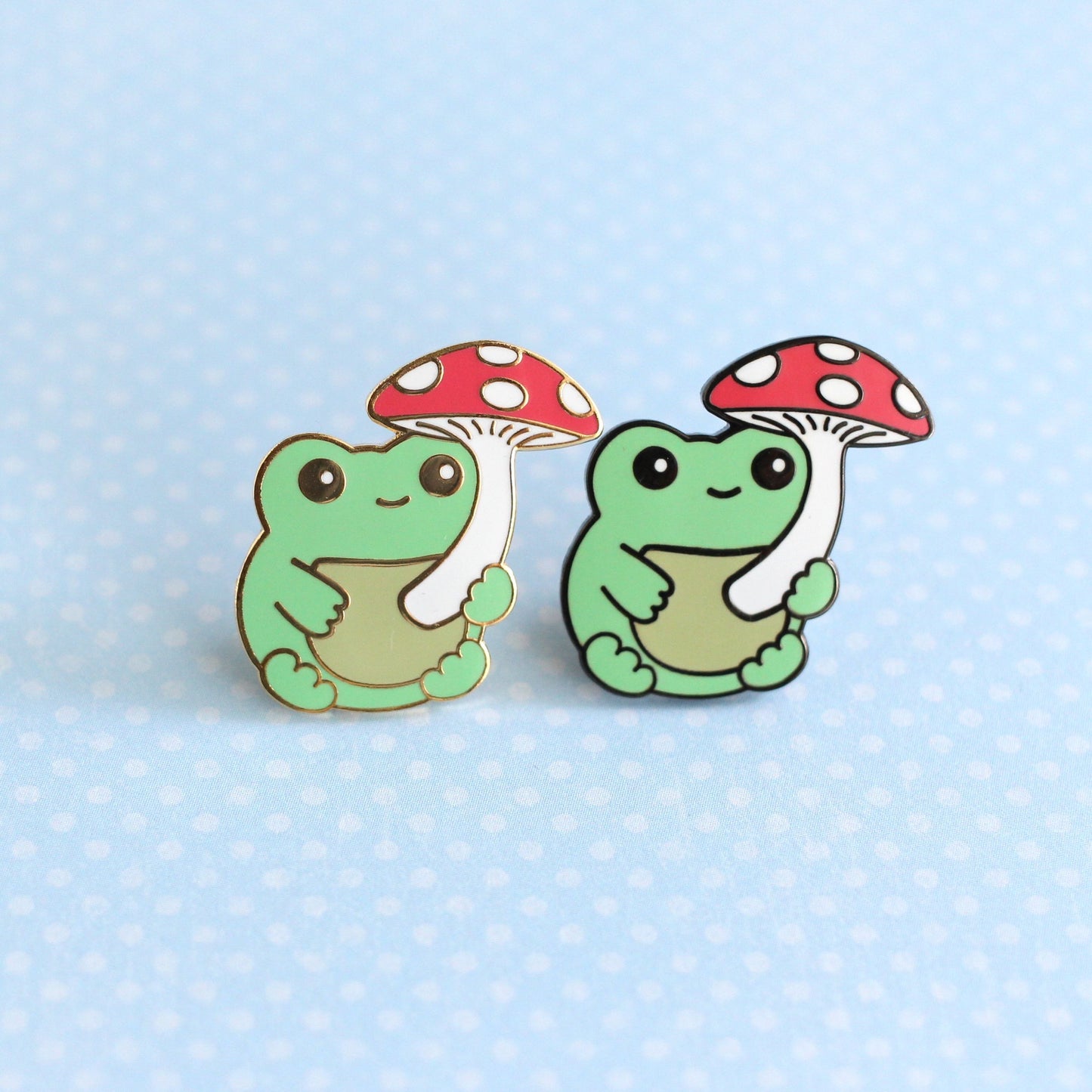Green Frog with Mushroom Enamel Pin