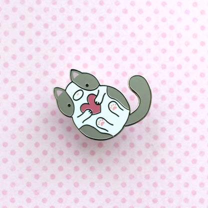 Grey and White Cat Enamel Pin. Gift For Cat Lover by Wild Whimsy Woolies