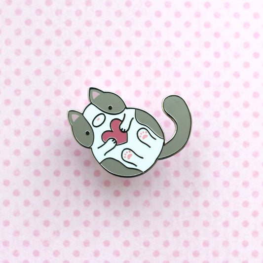 Grey and White Cat Enamel Pin. Gift For Cat Lover