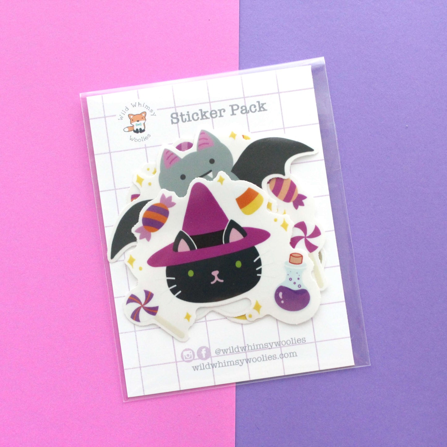 Halloween Clear Vinyl Sticker Set - Witch Cat, Cute Bat, Ghost Cat, Candy Corn Mouse Stickers