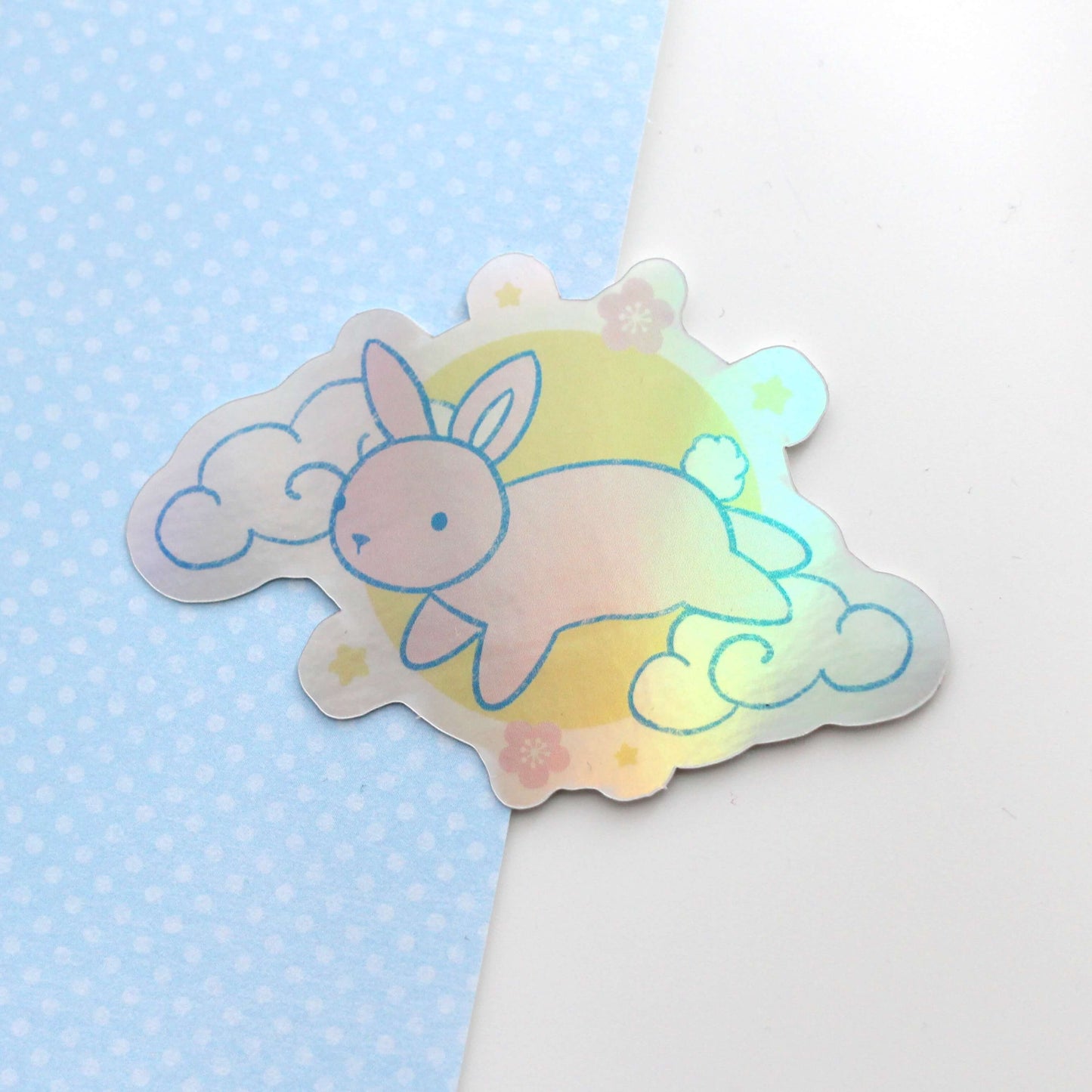 Holographic Lunar Bunny Sticker. Cute Rabbit Decal