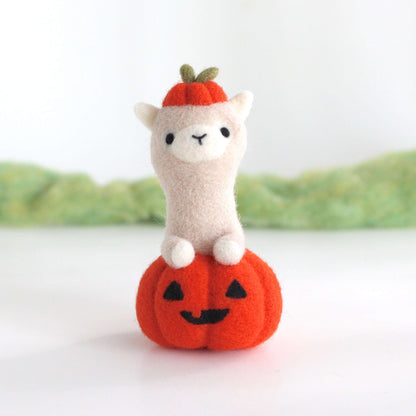 Needle Felted Alpaca in Jack-o'-Lantern by Wild Whimsy Woolies