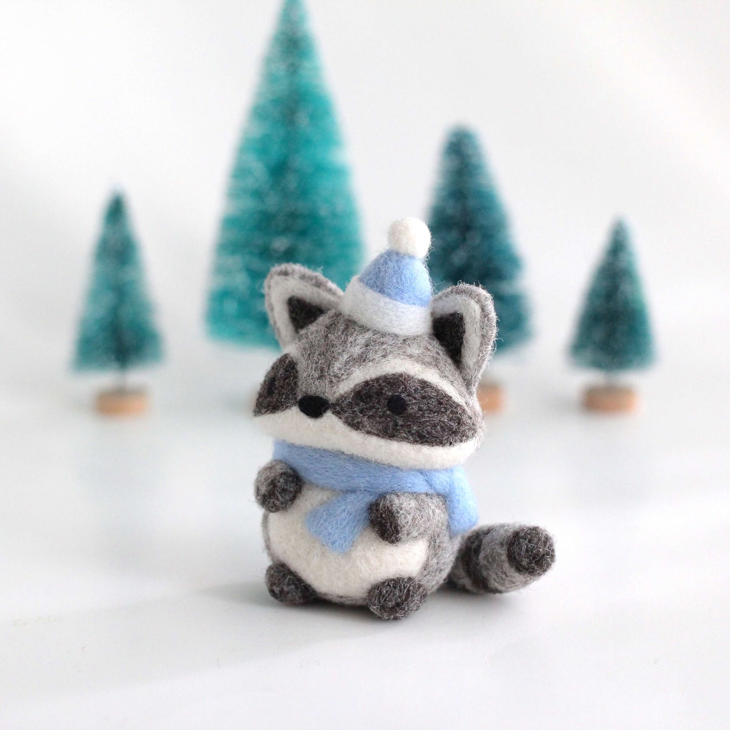 Needle Felted Raccoon w/ Blue Scarf