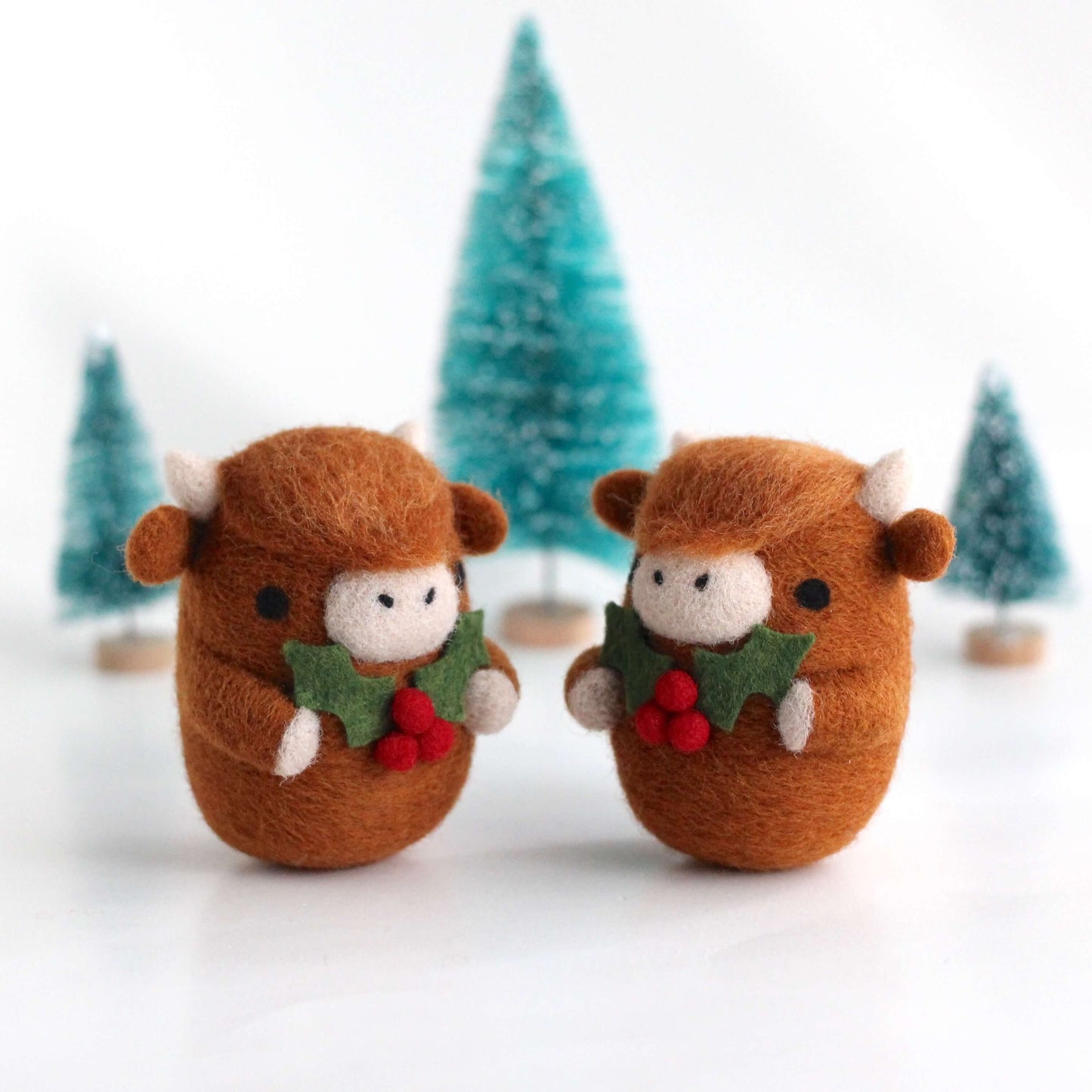 Needle Felted Highland Cow w/ Holly