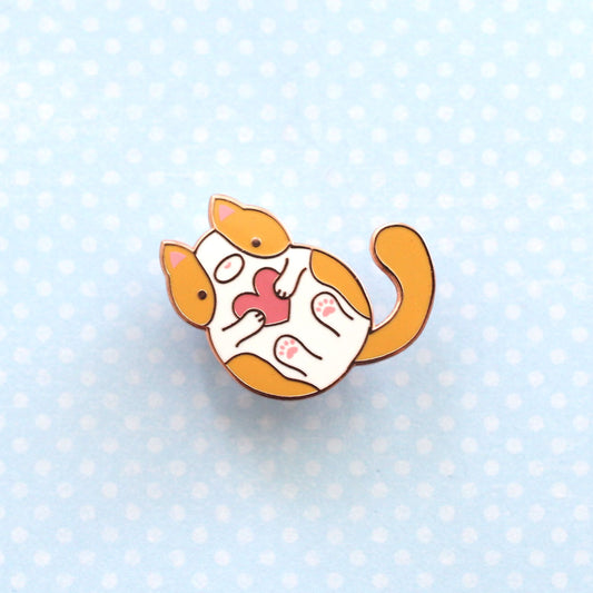Orange and White Cat Lapel Pin. Kitten Enamel Pin