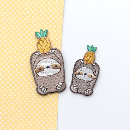 Pineapple Sloth Patches - Sloth Applique Patches: Duo (Regular + Mini)