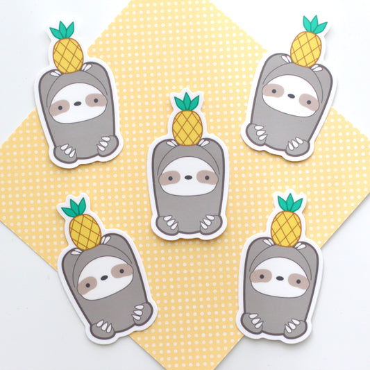 Pineapple Sloth Vinyl Sticker - Cute Sloth Decal Stationery