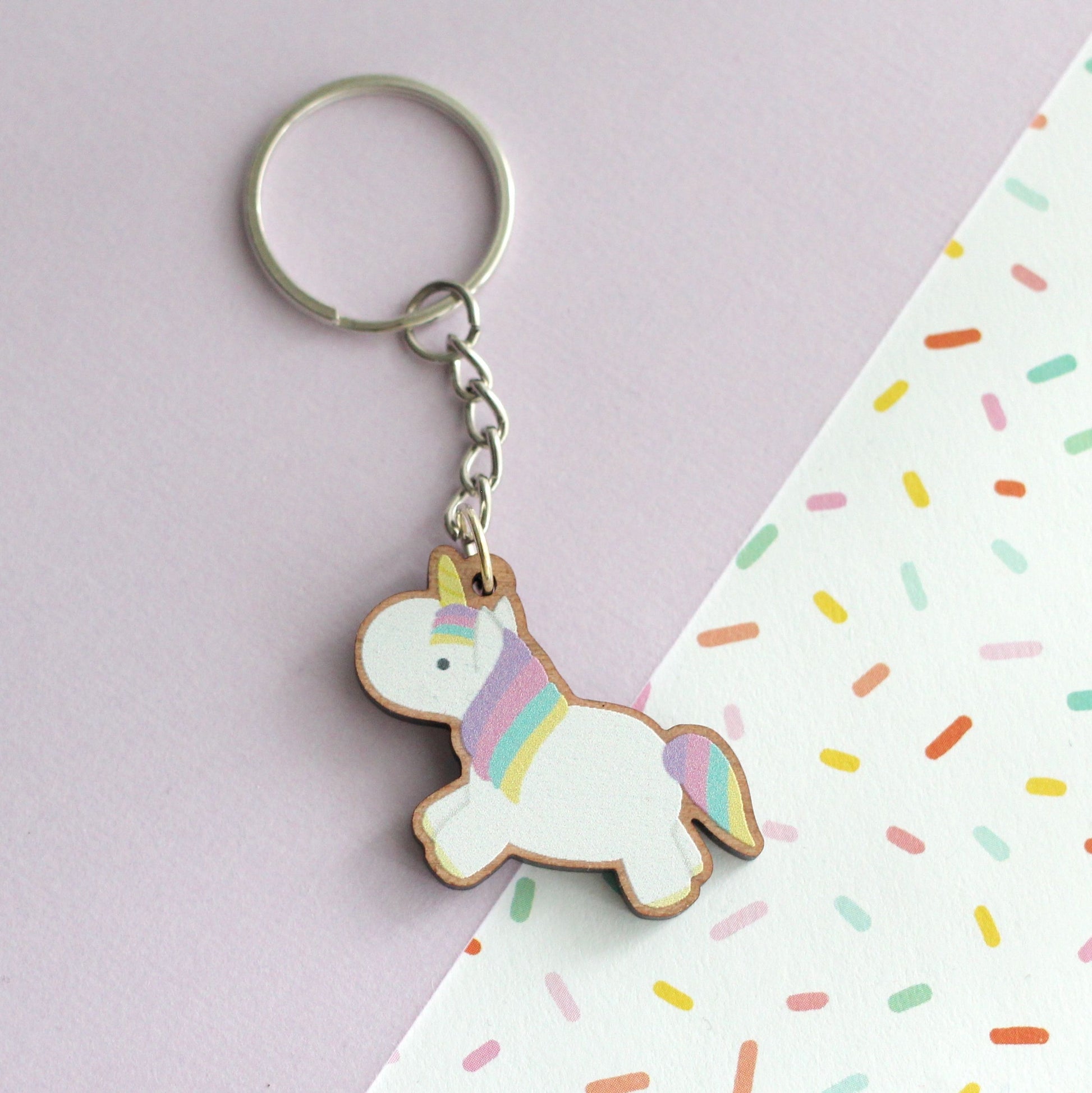Rainbow Unicorn Wood Keychain - Unicorn Lover Gift - Backpack Charm by Wild Whimsy Woolies