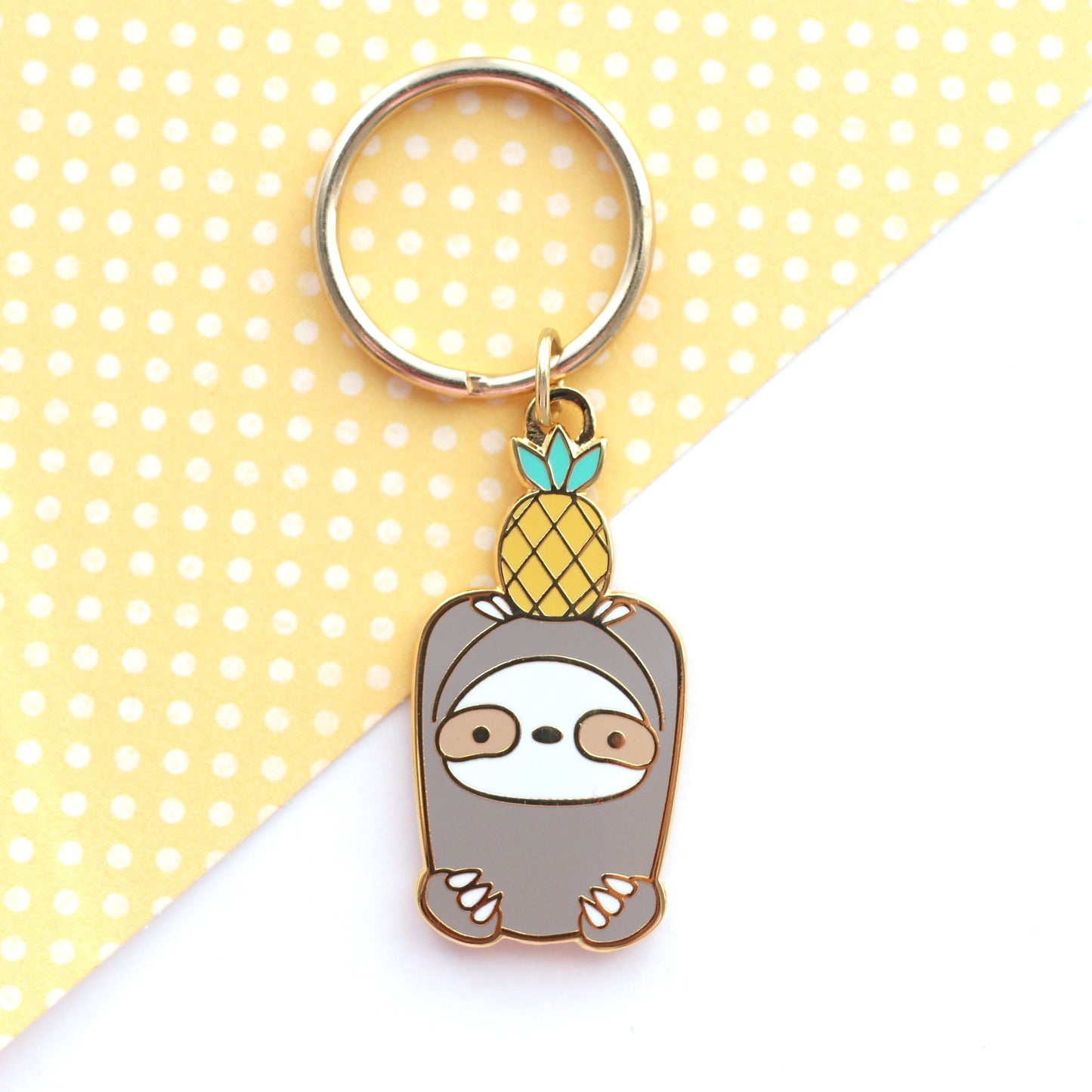 Pineapple Sloth Enamel Keychain - Cute Animal Keychain