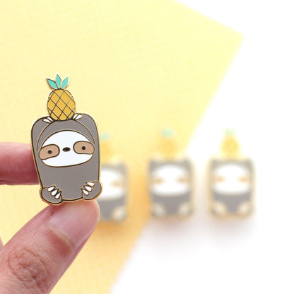 Pineapple Sloth Enamel Pin. Sloth Gift. Fruit Pin by Wild Whimsy Woolies