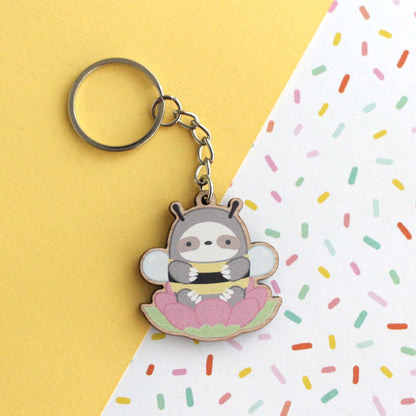 Bumblesloth Wooden Keychain - Sloth in Bee Costume