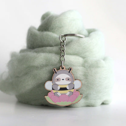 Bumblesloth Wooden Keychain - Sloth in Bee Costume