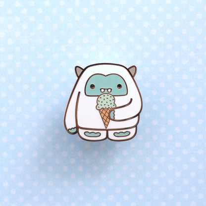 Mint Ice Cream Yeti Enamel Pin. Abominable Snowman Pin